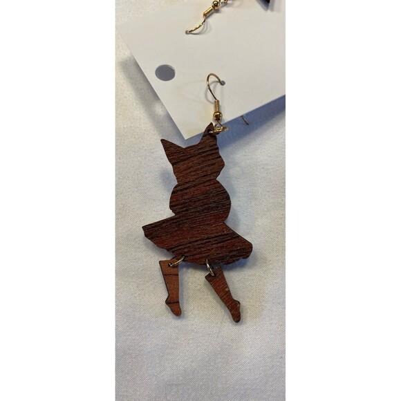 Cat Earrings Ballerina Dancing Kitty w/ Pink Tutu Whimsical Quirky Dangle Funny - Picture 6 of 6